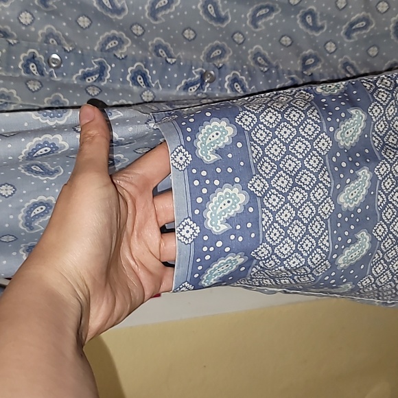 Models Coat vintage Nightgown blue paisley all over print pockets 💙 - Picture 3 of 9